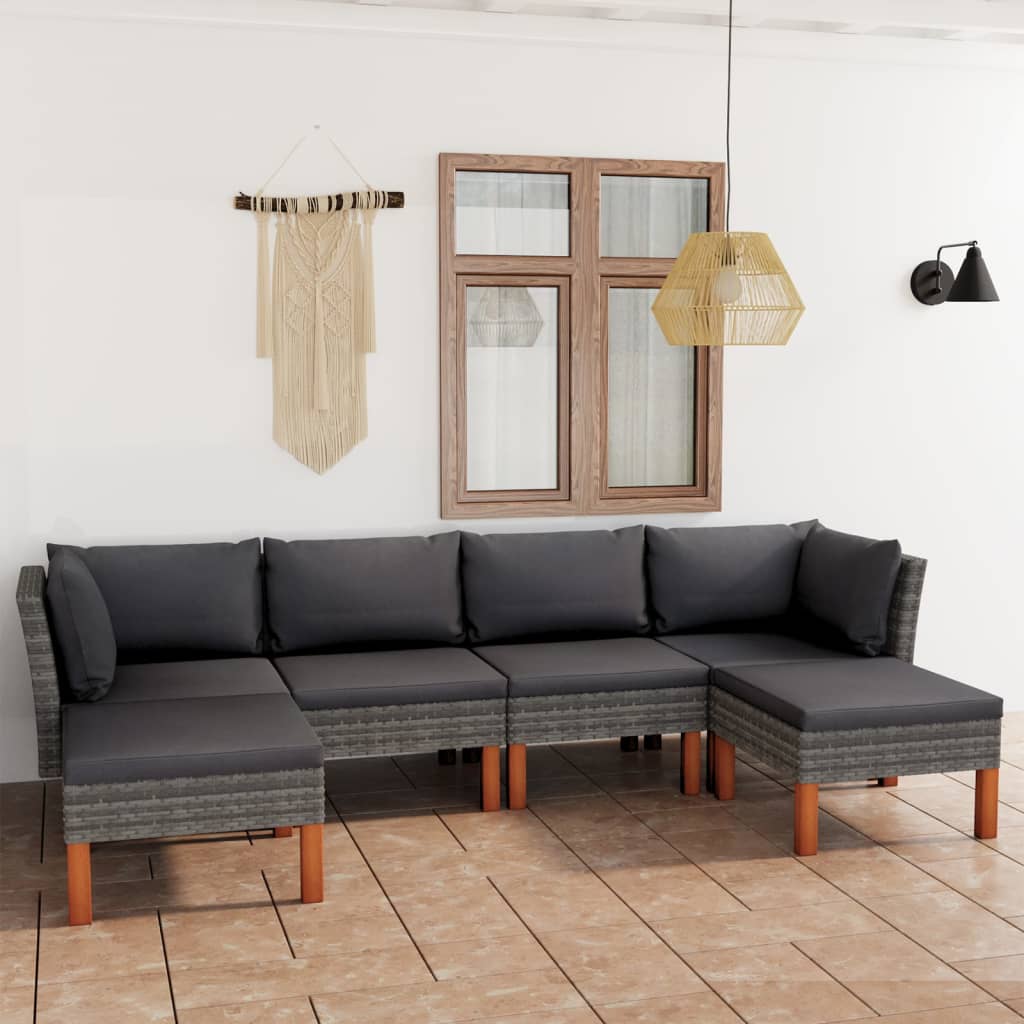 Set Divani da Giardino 6 pz con Cuscini in Polyrattan Grigio - homemem39