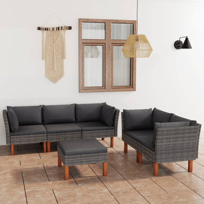 Set Divani da Giardino 6 pz con Cuscini in Polyrattan Grigio - homemem39