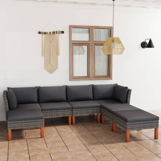 Set Divani da Giardino 7 pz con Cuscini in Polyrattan Grigio - homemem39