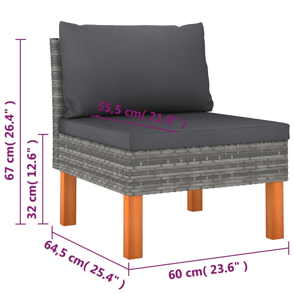 Set Divani da Giardino 9 pz con Cuscini in Polyrattan Grigio - homemem39