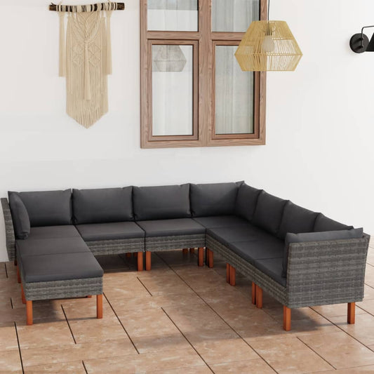 Set Divani da Giardino 9 pz con Cuscini in Polyrattan Grigio - homemem39