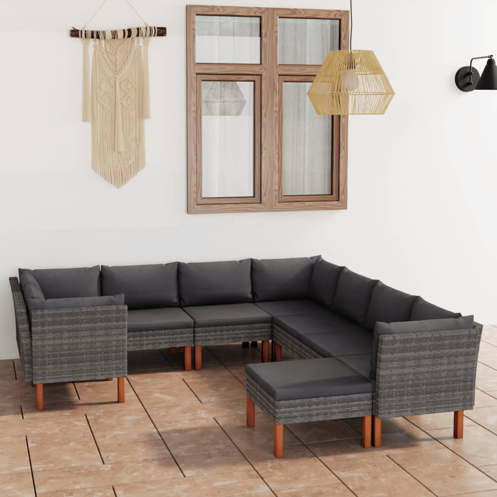 Set Divani da Giardino 9 pz con Cuscini in Polyrattan Grigio - homemem39