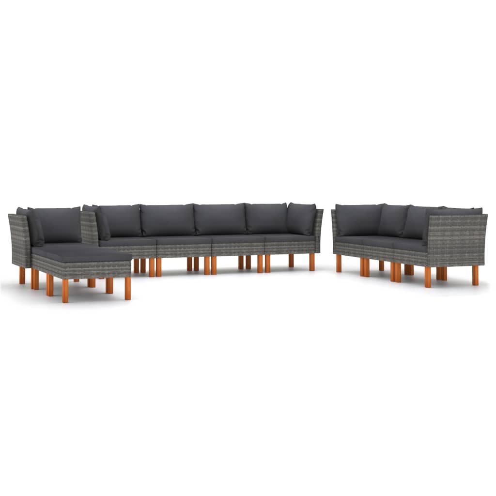 Set Divani da Giardino 10 pz con Cuscini in Polyrattan Grigio - homemem39