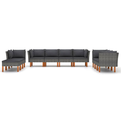 Set Divani da Giardino 10 pz con Cuscini in Polyrattan Grigio - homemem39