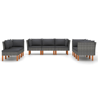 Set Divani da Giardino 9 pz con Cuscini in Polyrattan Grigio - homemem39