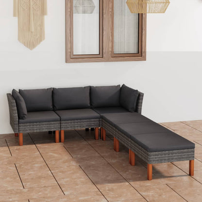 Set Divani da Giardino 6 pz con Cuscini in Polyrattan Grigio - homemem39