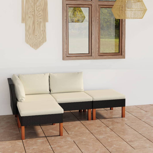 Set Divani da Giardino 4 pz con Cuscini in Polyrattan Nero - homemem39