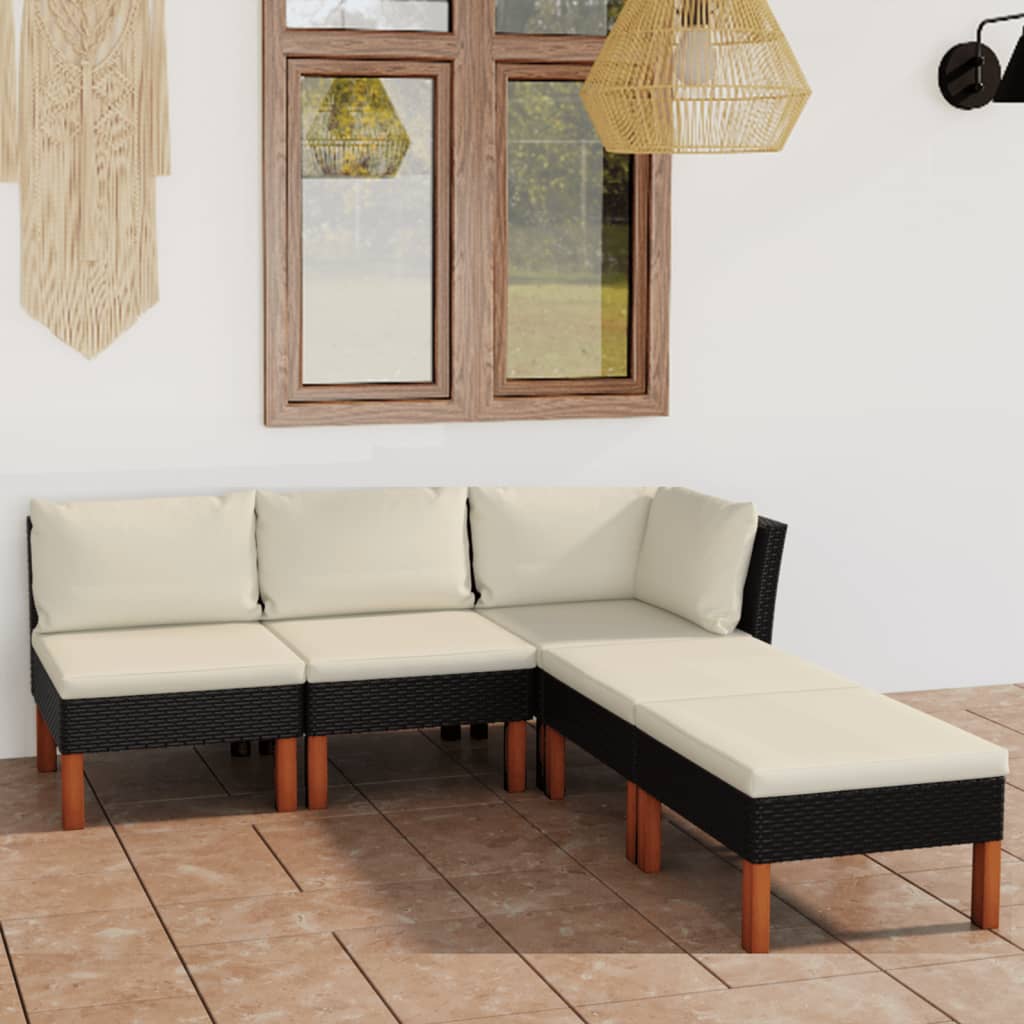 Set Divani da Giardino 5 pz con Cuscini in Polyrattan Nero - homemem39