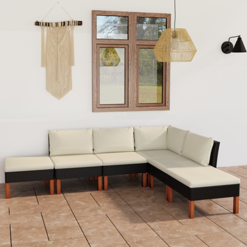 Set Divani da Giardino 6 pz con Cuscini in Polyrattan Nero - homemem39