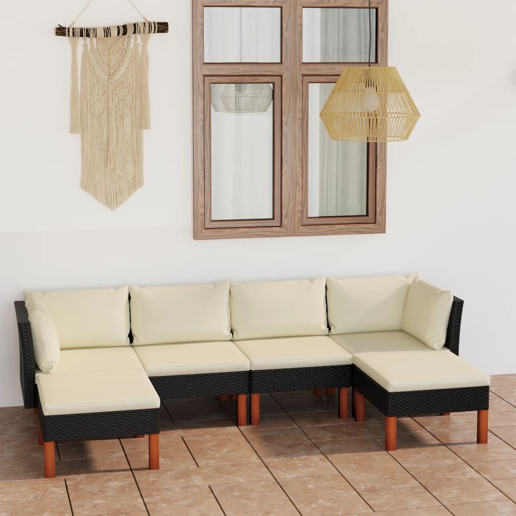 Set Divani da Giardino 6 pz con Cuscini in Polyrattan Nero - homemem39