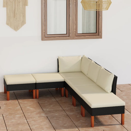 Set Divani da Giardino 6 pz con Cuscini in Polyrattan Nero - homemem39