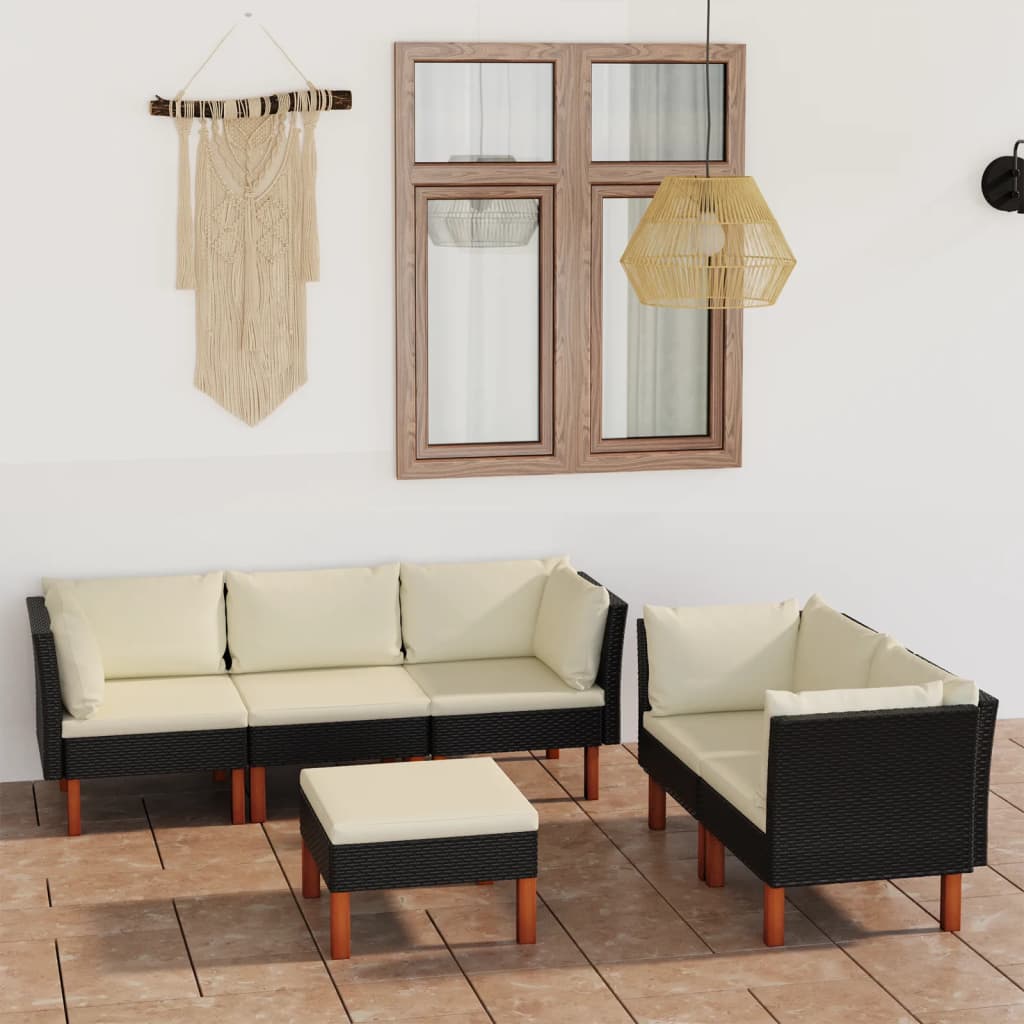 Set Divani da Giardino 6 pz con Cuscini in Polyrattan Nero - homemem39