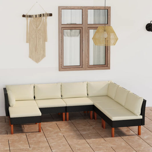 Set Divani da Giardino 7 pz con Cuscini in Polyrattan Nero - homemem39