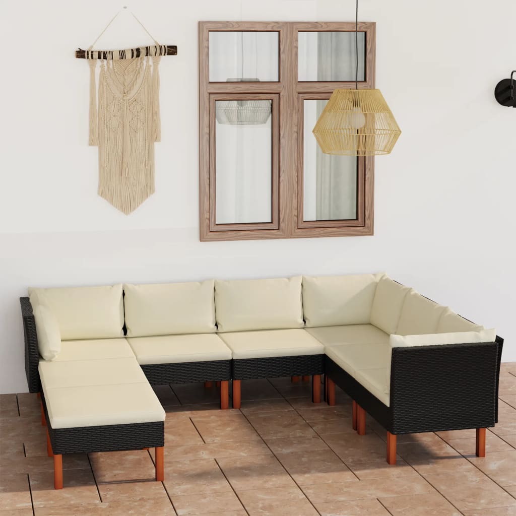 Set Divani da Giardino 8 pz con Cuscini in Polyrattan Nero - homemem39