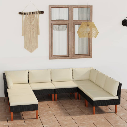 Set Divani da Giardino 8 pz con Cuscini in Polyrattan Nero - homemem39