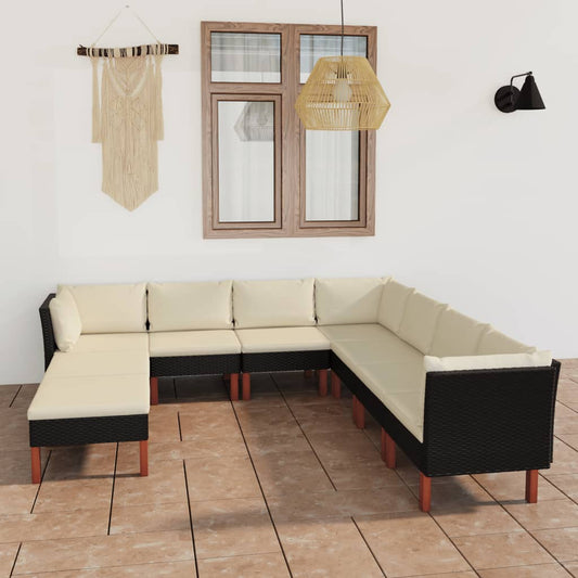 Set Divani da Giardino 9 pz con Cuscini in Polyrattan Nero - homemem39