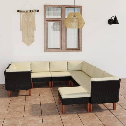 Set Divani da Giardino 9 pz con Cuscini in Polyrattan Nero - homemem39