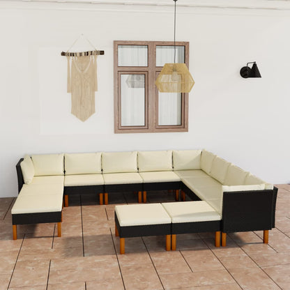 Set Divani da Giardino 12 pz con Cuscini in Polyrattan Nero - homemem39