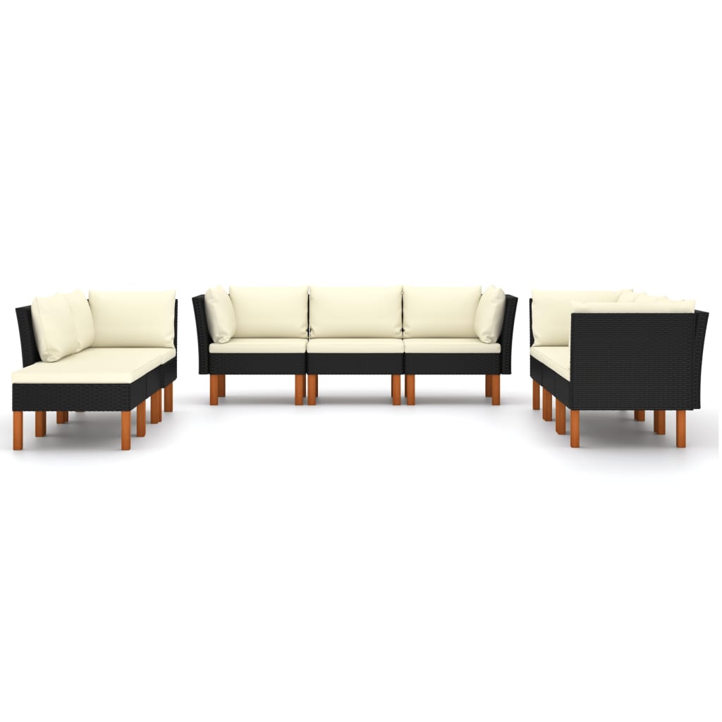 Set Divani da Giardino 9 pz con Cuscini in Polyrattan Nero - homemem39