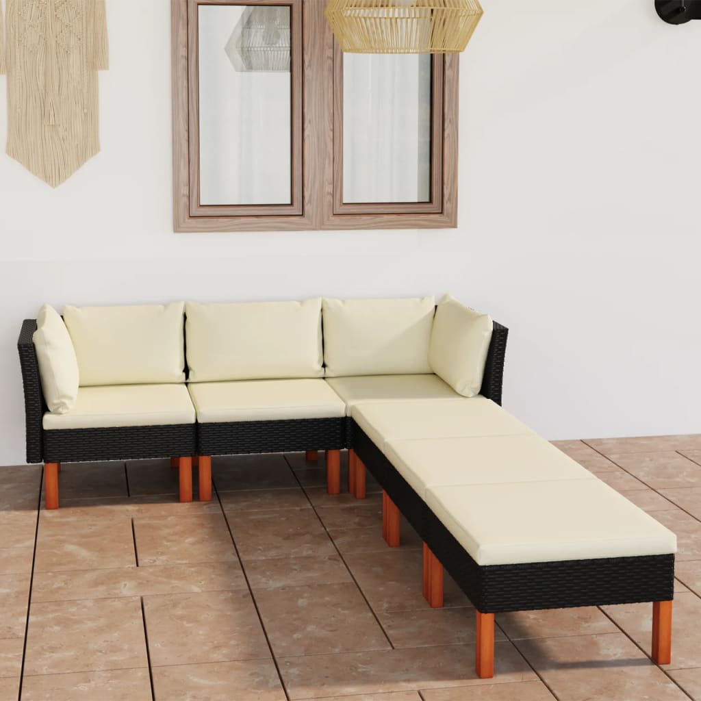 Set Divani da Giardino 6 pz con Cuscini in Polyrattan Nero - homemem39