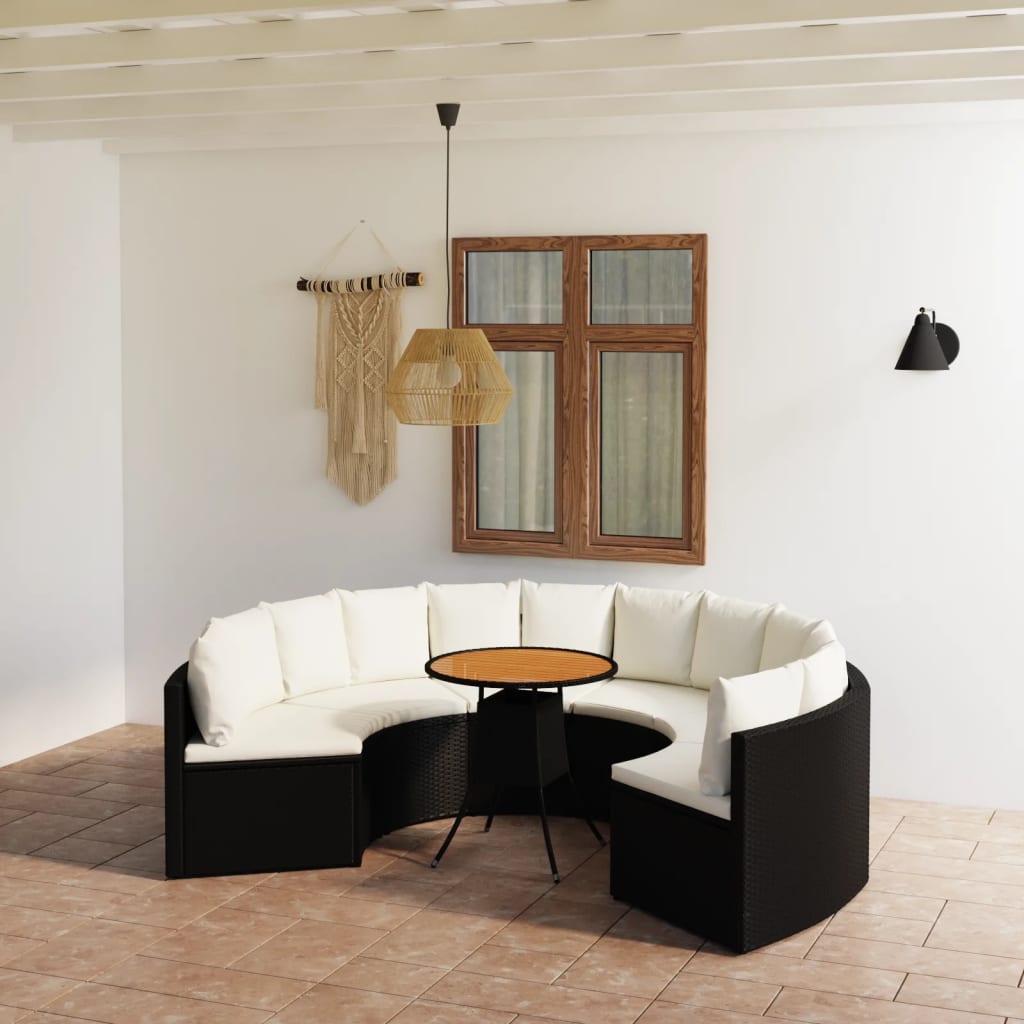 Set Divani da Giardino 7 pz con Cuscini in Polyrattan Nero - homemem39