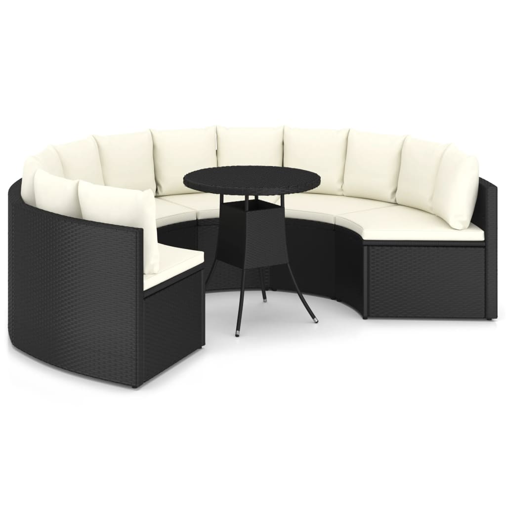 Set Divani da Giardino 7 pz con Cuscini in Polyrattan Nero - homemem39