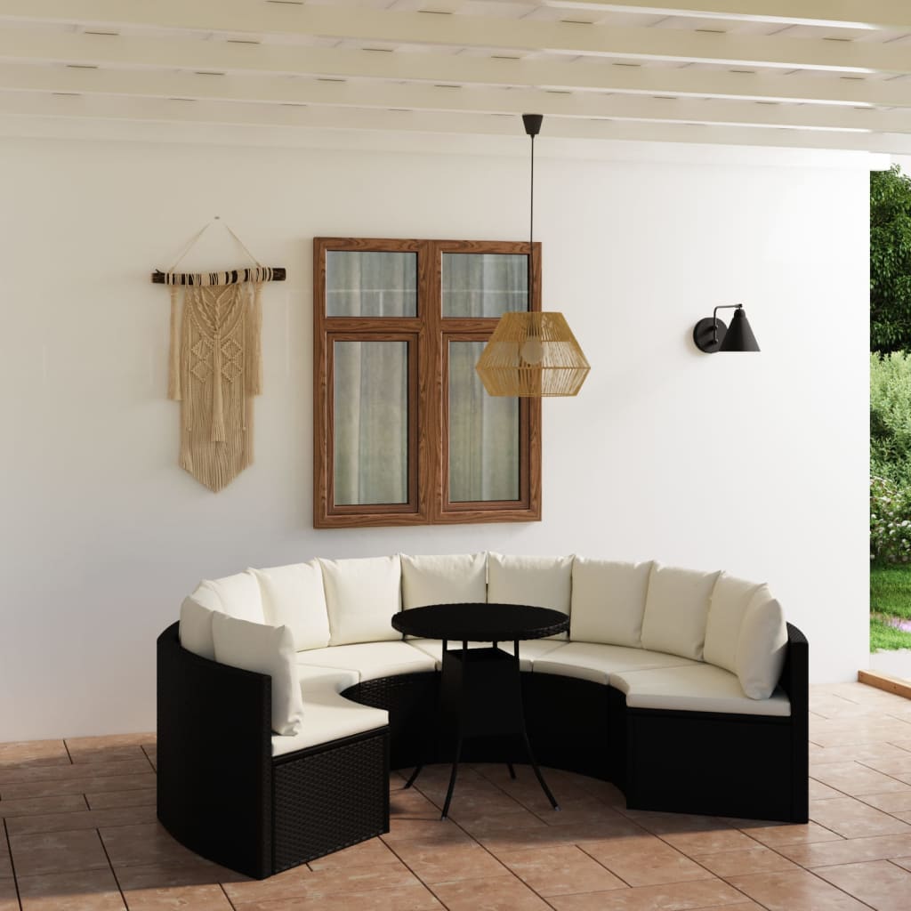 Set Divani da Giardino 7 pz con Cuscini in Polyrattan Nero - homemem39