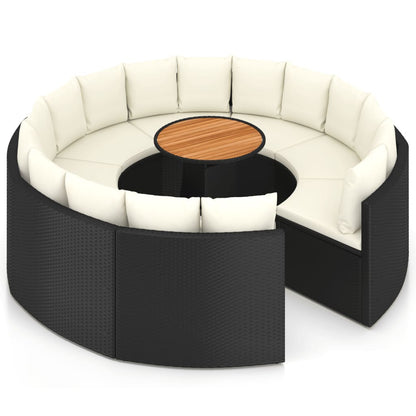 Set Divani da Giardino 9 pz con Cuscini in Polyrattan Nero - homemem39