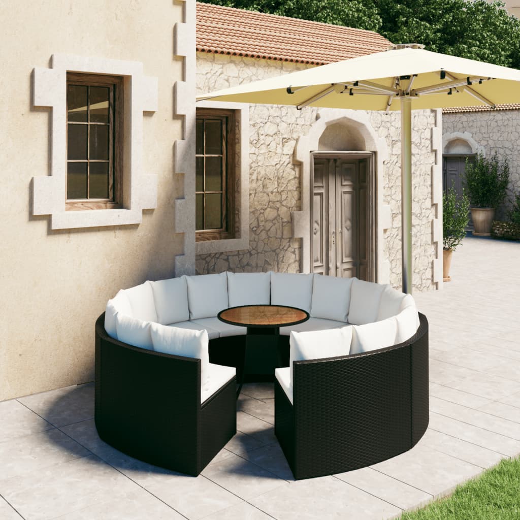 Set Divani da Giardino 9 pz con Cuscini in Polyrattan Nero - homemem39