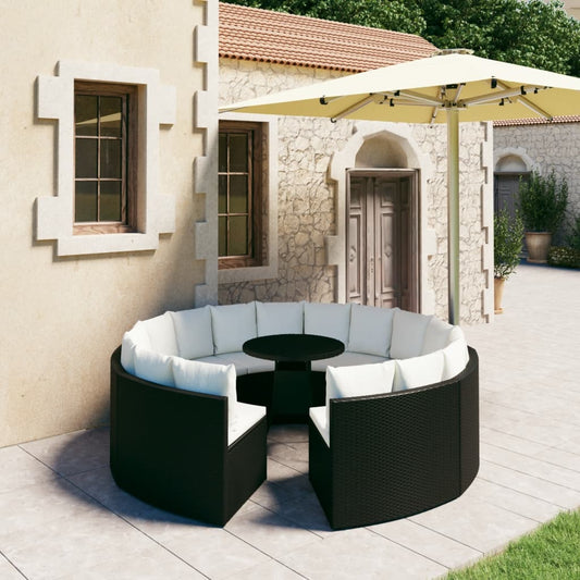 Set Divani da Giardino 9 pz con Cuscini in Polyrattan Nero - homemem39