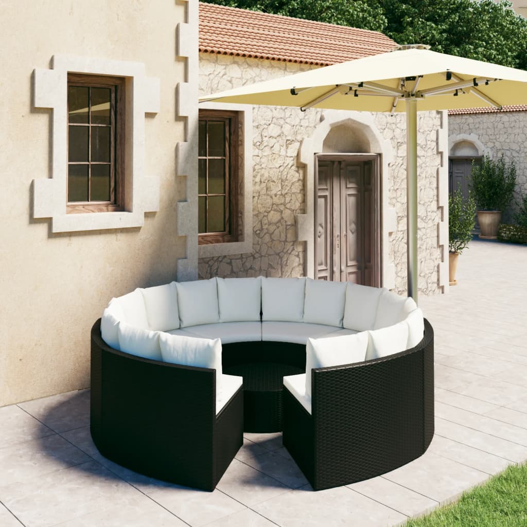 Set Divani da Giardino 9 pz con Cuscini in Polyrattan Nero - homemem39