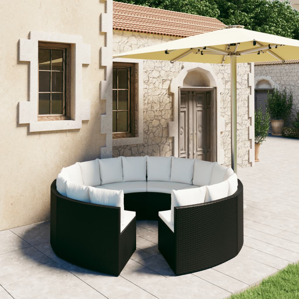 Set Divani da Giardino 8 pz con Cuscini in Polyrattan Nero - homemem39