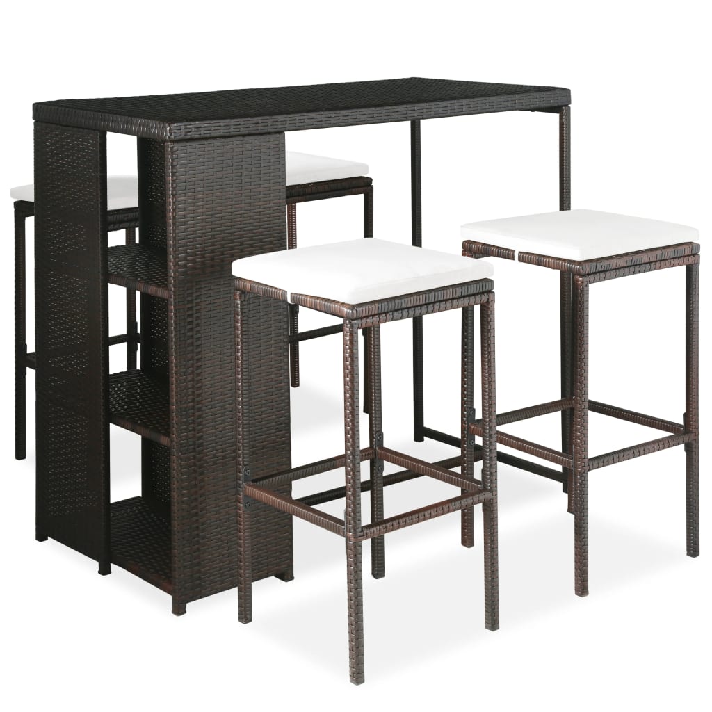 Set da Bar da Giardino 5 pz con Cuscini in Polyrattan Marrone - homemem39