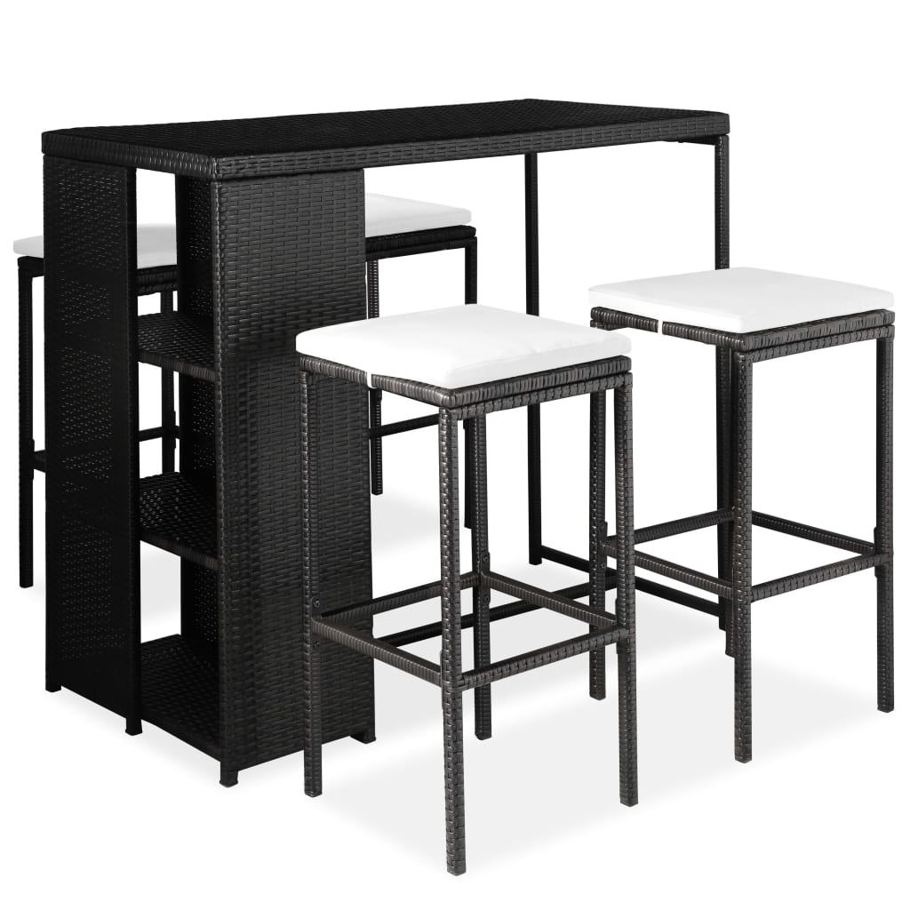 Set da Bar da Giardino 5 pz con Cuscini in Polyrattan Nero - homemem39