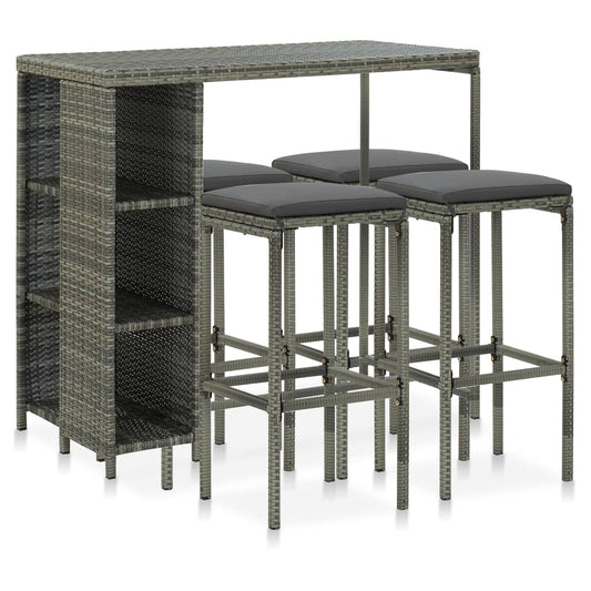 Set da Bar da Giardino 5 pz con Cuscini in Polyrattan Grigio - homemem39