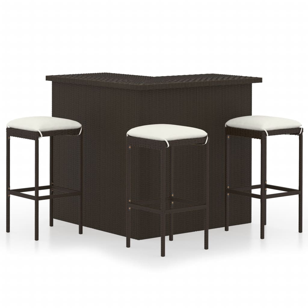 Set da Bar da Giardino 4 pz con Cuscini in Polyrattan Marrone - homemem39