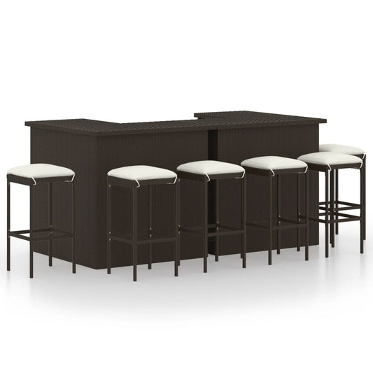 Set da Bar da Giardino 8 pz con Cuscini in Polyrattan Marrone - homemem39