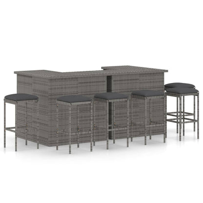 Set Bar da Giardino 8 pz con Cuscini in Polyrattan Grigio - homemem39