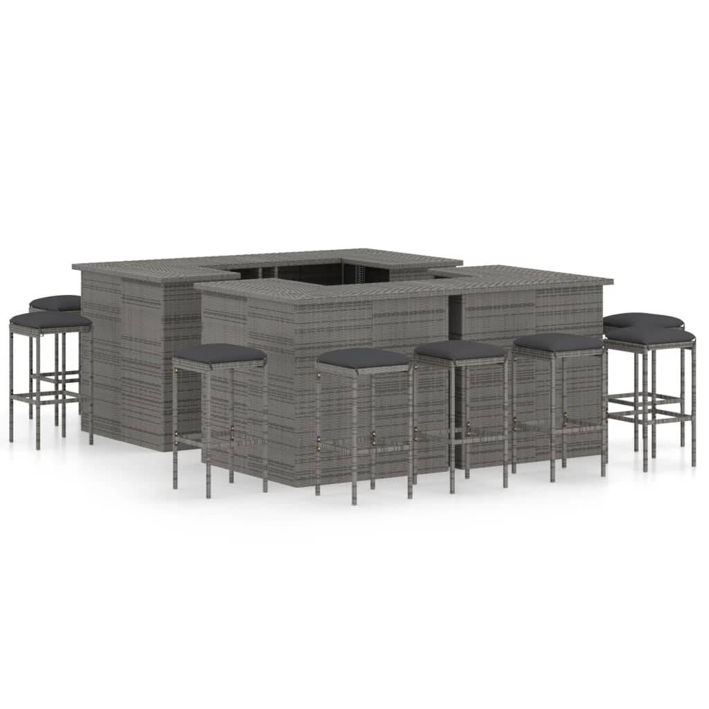 Set Bar da Giardino 16 pz con Cuscini in Polyrattan Grigio - homemem39