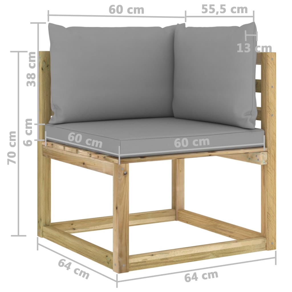 Divani Angolari da Giardino & Cuscini 2pz Pino Impregnato Verde - homemem39