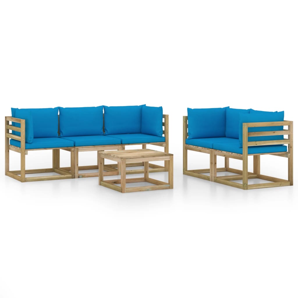 Set Divani da Giardino 6 pz con Cuscini Azzurri - homemem39