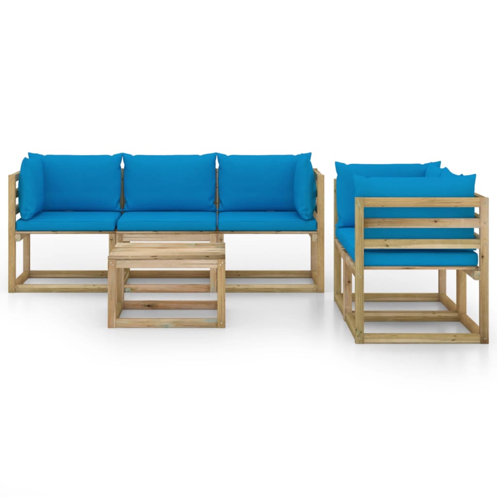 Set Divani da Giardino 6 pz con Cuscini Azzurri - homemem39