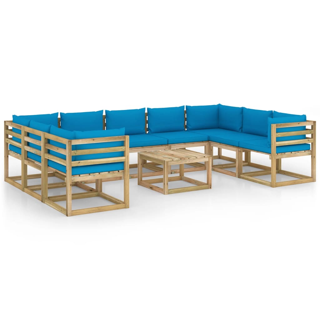 Set Divani da Giardino 10 pz e Cuscini Legno di Pino Impregnato - homemem39