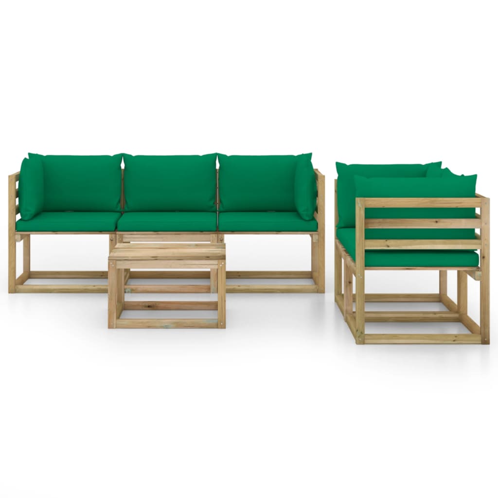 Set Divani da Giardino 6 pz con Cuscini Verdi - homemem39