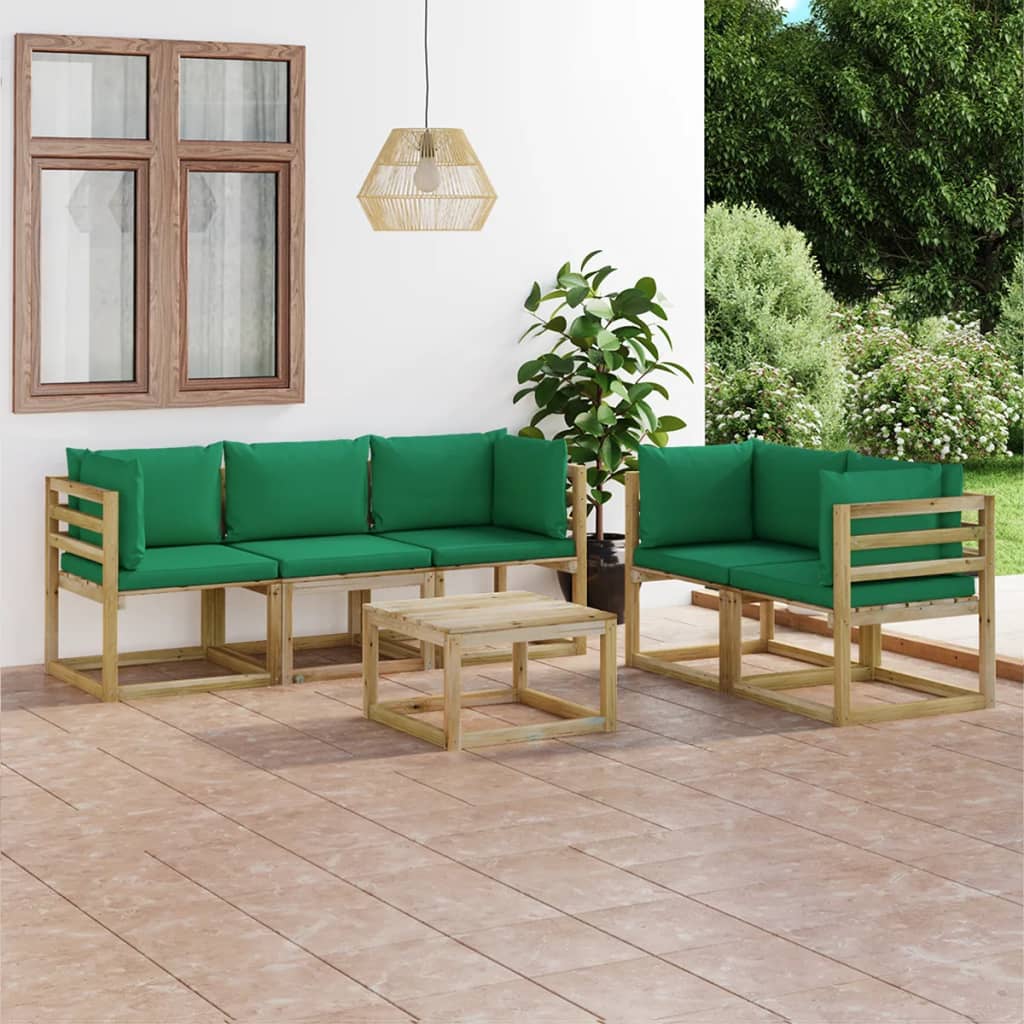 Set Divani da Giardino 6 pz con Cuscini Verdi - homemem39