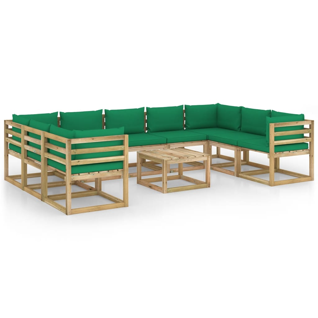 Set Divani da Giardino 10 pz e Cuscini Legno di Pino Impregnato - homemem39