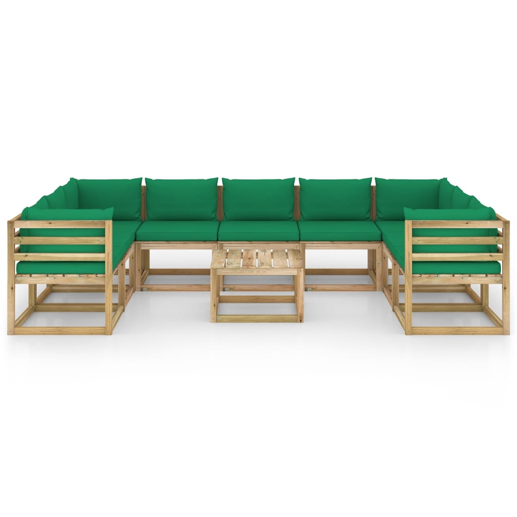 Set Divani da Giardino 10 pz e Cuscini Legno di Pino Impregnato - homemem39