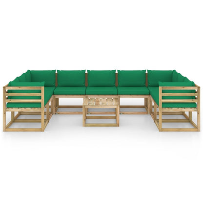 Set Divani da Giardino 10 pz e Cuscini Legno di Pino Impregnato - homemem39