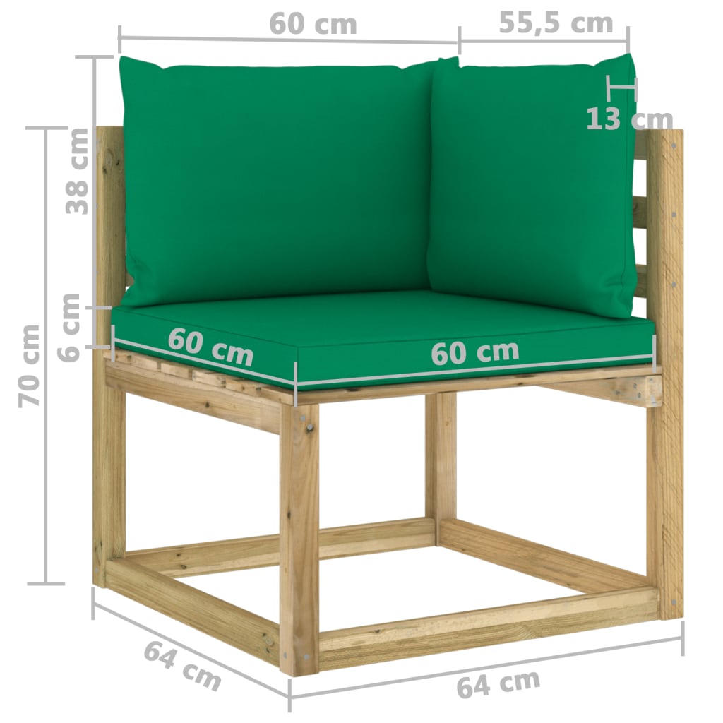 Set Divani da Giardino 10 pz e Cuscini Legno di Pino Impregnato - homemem39