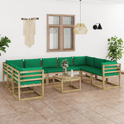 Set Divani da Giardino 10 pz e Cuscini Legno di Pino Impregnato - homemem39